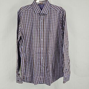 ROBERT GRAHAM Dress Shirt Purple Brown Plaid Size Large Men's $228